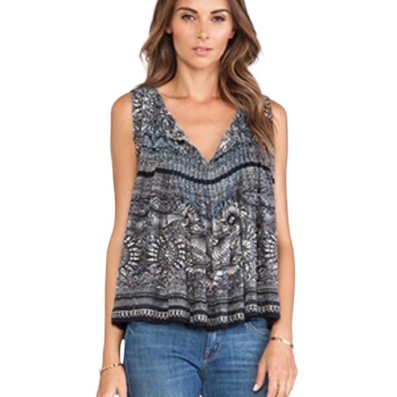 Free People Myna Tank in Floral Print Black Combo Frayed Raw Edges W-091 Sz S - Picture 4 of 13